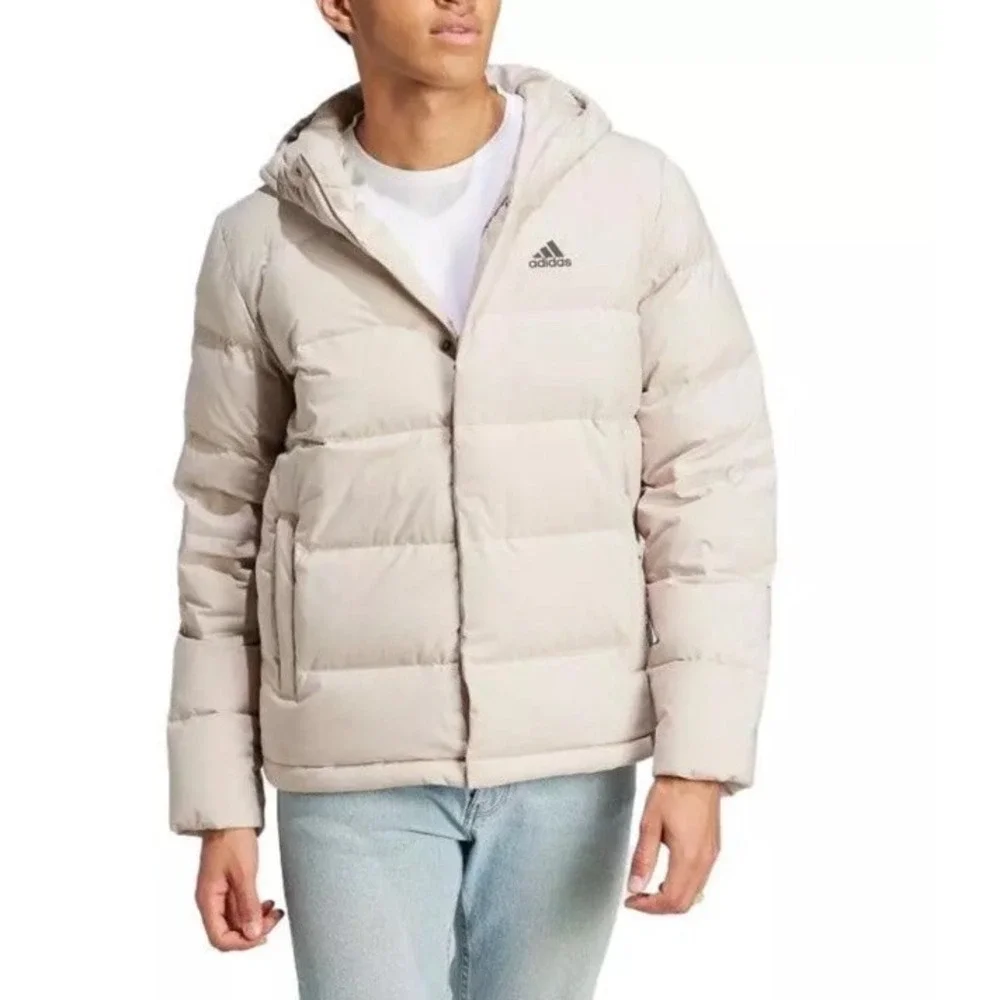Adidas Helionic Hoody Down Coat Padded Cream Beige Jacket Top Coat HY3934 Mens M